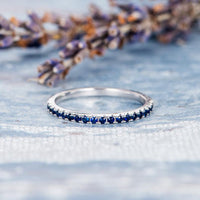 0.75 Ct Round Cut Blue Sapphire 925 Sterling Silver Half Eternity Promise Gift Ring