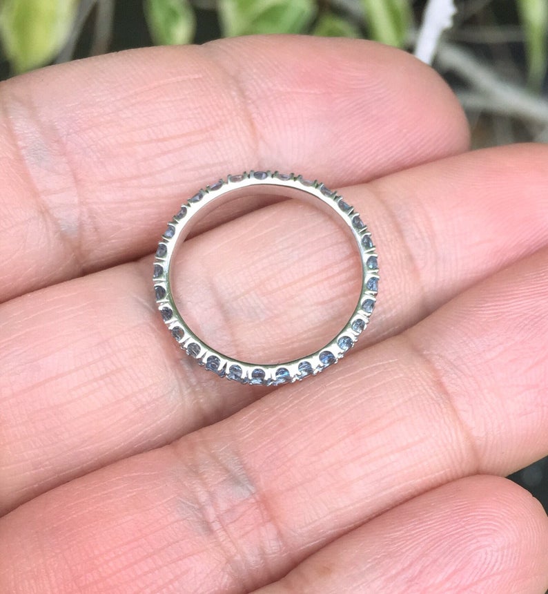 0.75 CT Round Cut Aquamarine Diamond 925 Sterling Silver Full Eternity Band Ring