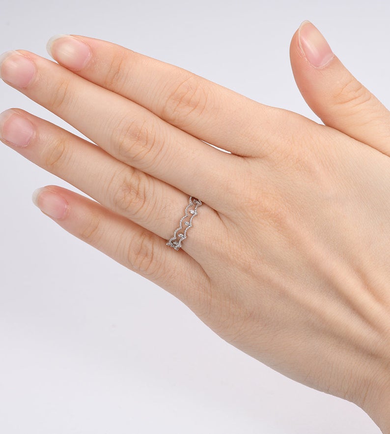 1.25 Round Cut Diamond 925 Sterling Silver Half Eternity Stacking Engagement Band Ring