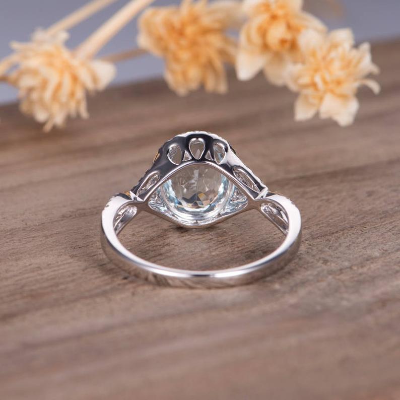 1 CT Oval Cut Aquamarine Diamond White Gold Over On 925 Sterling Silver Halo Infinity Band Ring