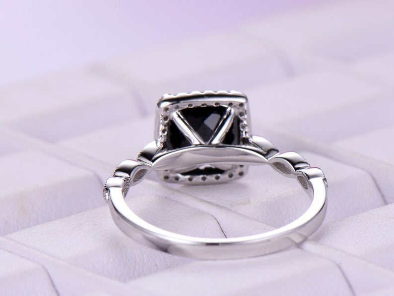 1.75 Ct Cushion Cut Black Diamond 925 Sterling Silver Unique Anniversary Gift Halo Ring - atjewels.in