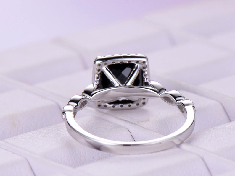 1.75 Ct Cushion Cut Black Diamond 925 Sterling Silver Unique Anniversary Gift Halo Ring