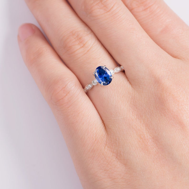 1.50 Ct Oval Cut Blue Sapphire 925 Sterling Silver Half Eternity Band Anniversary Ring