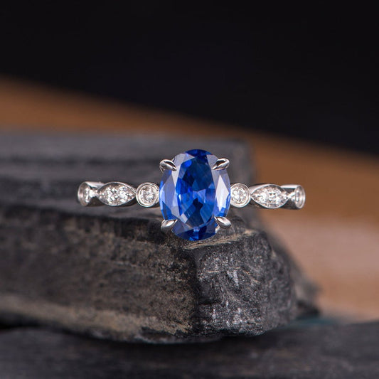 1.50 Ct Oval Cut Blue Sapphire 925 Sterling Silver Half Eternity Band Anniversary Ring