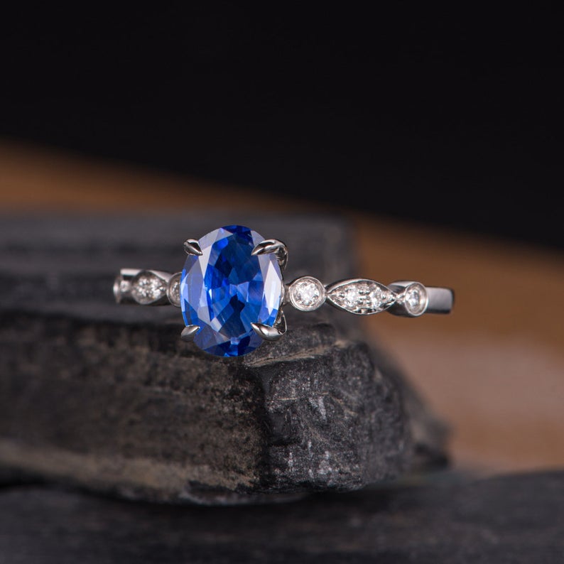 1.50 Ct Oval Cut Blue Sapphire 925 Sterling Silver Half Eternity Band Anniversary Ring