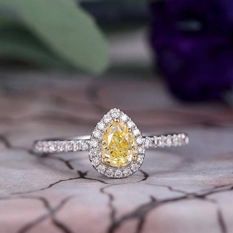 1.75 Ct Pear Cut Yellow Citrine Halo Anniversary Gift Ring In 925 Sterling Silver