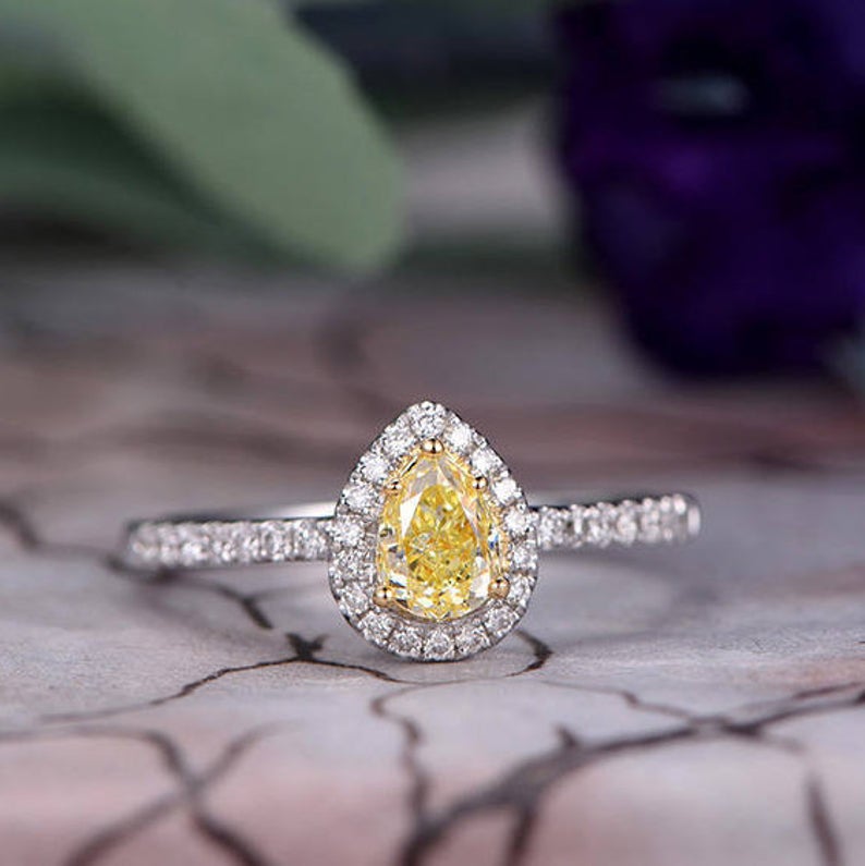 1.25 CT Pear Cut Yellow Citrine 925 Sterling Silver Halo Anniversary Gift Ring For Her