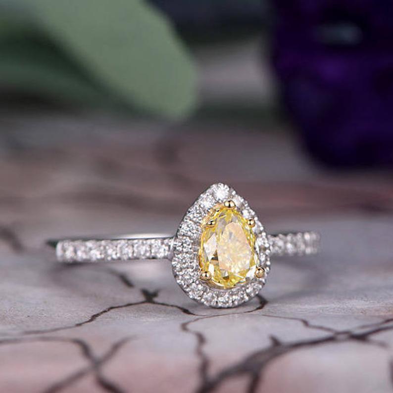 1.75 Ct Pear Cut Yellow Citrine Halo Anniversary Gift Ring In 925 Sterling Silver