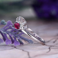 1.25 Ct Marquise Cut Red Ruby & Baguette Cut CZ Pretty Eye Style Ring In 925 Sterling Silver