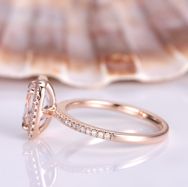 1 CT Oval Cut Morganite Diamond 925 Sterling Silver Halo Engagement Ring