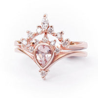 1 CT Pear Cut Morganite CZ Diamond Rose Gold Over On 925 Sterling Silver Wedding Bridal Ring Set