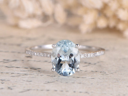1.25 Ct Oval Cut Aquamarine Solitaire W/Accents Engagement Ring In 925 Sterling Silver