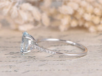 1.25 Ct Oval Cut Aquamarine Solitaire W/Accents Engagement Ring In 925 Sterling Silver