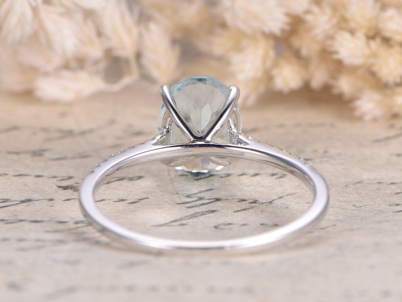 1.25 Ct Oval Cut Aquamarine Solitaire W/Accents Engagement Ring In 925 Sterling Silver