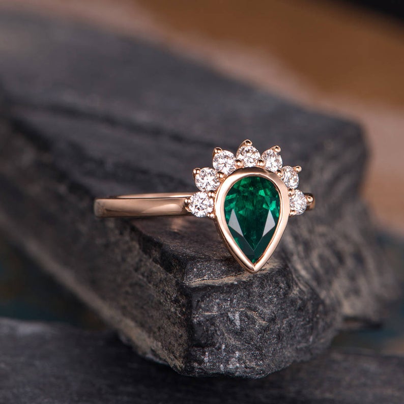 1.75 Ct Pear Cut Green Emerald 925 Sterling Silver Half Eternity Promise Gift Ring