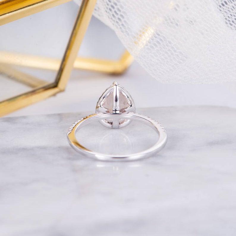 1 CT Pear Cut Morganite Diamond 925 Sterling Silver Halo Anniversary Ring Gift For Her