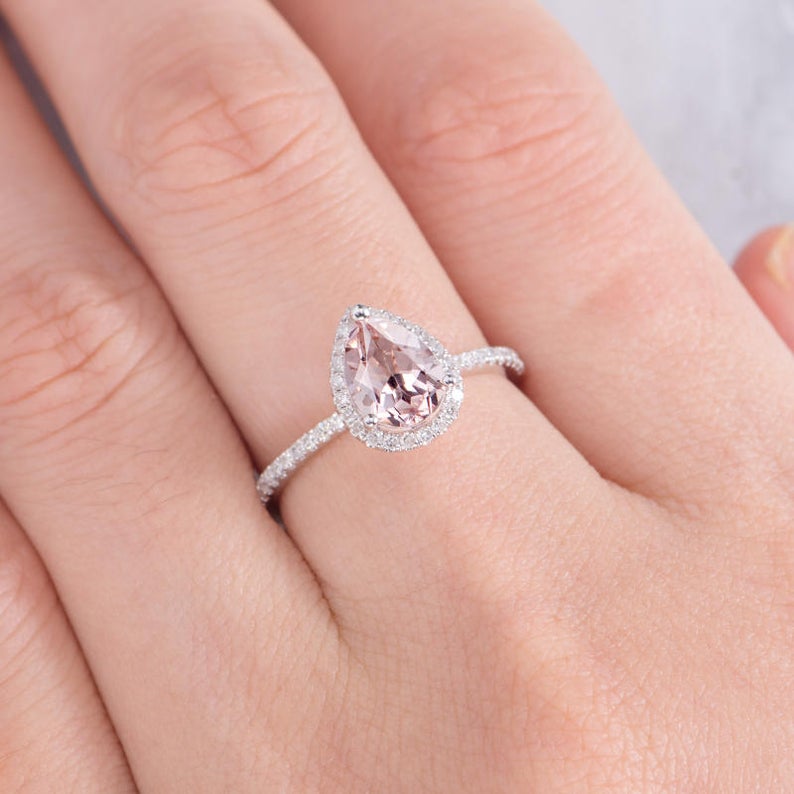 1 CT Pear Cut Morganite Diamond 925 Sterling Silver Halo Anniversary Ring Gift For Her