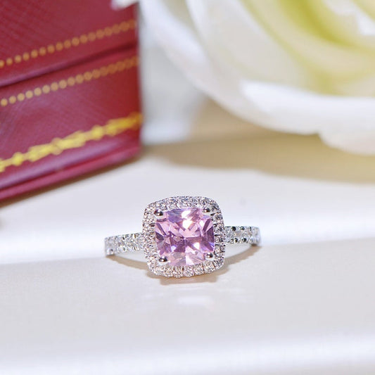 1 CT Cushion Cut PInk Sapphire Diamond White Gold Over On 925 Sterling Silver Halo Engagement Ring