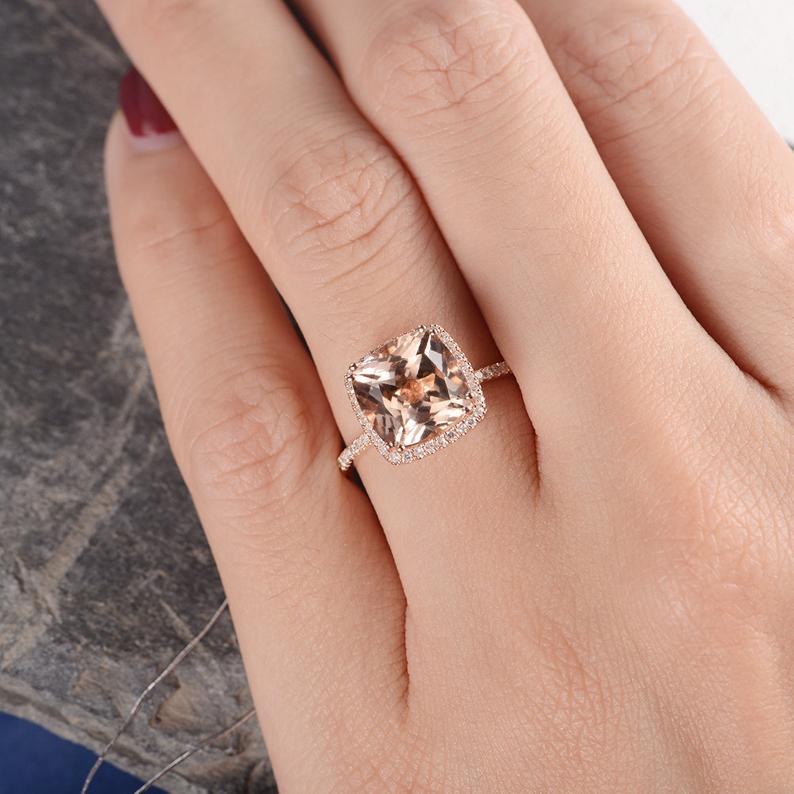 1 CT Cushion Cut Morganite Diamond Rose Gold Over On 925 Sterling Silver Halo Women Anniversary Ring Gift For Her