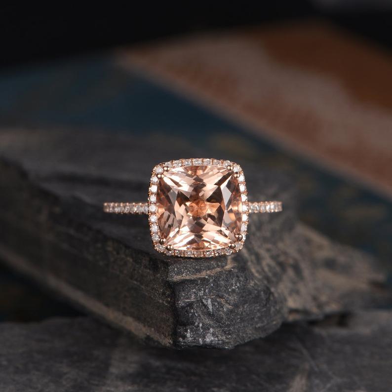 1 CT Cushion Cut Morganite Diamond Rose Gold Over On 925 Sterling Silver Halo Women Anniversary Ring Gift For Her