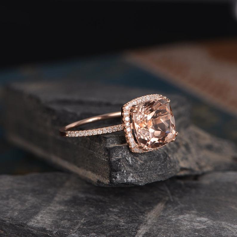 1 CT Cushion Cut Morganite Diamond Rose Gold Over On 925 Sterling Silver Halo Women Anniversary Ring Gift For Her
