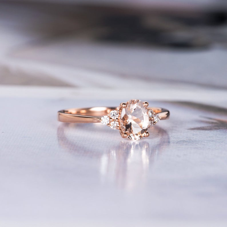 1 CT Oval Cut Morganite Diamond Rose Gold Over On 925 Sterling Silver Engagement Ring
