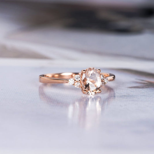 1 CT Oval Cut Morganite Diamond Rose Gold Over On 925 Sterling Silver Engagement Ring