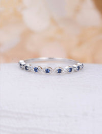 0.75 Ct Round Cut Blue Sapphire 925 Sterling Silver Half Eternity Wedding Band Ring