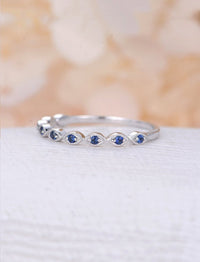 0.75 Ct Round Cut Blue Sapphire 925 Sterling Silver Half Eternity Wedding Band Ring