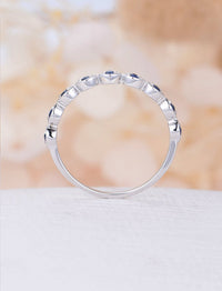 0.75 Ct Round Cut Blue Sapphire 925 Sterling Silver Half Eternity Wedding Band Ring