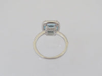 925 Sterling Silver 3 CT Aquamarine & White Topaz Diamond Halo Engagement Ring