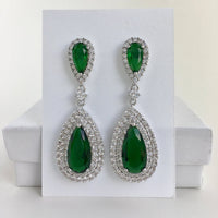 4 Ct Pear Cut Green Emerald Halo Diamond Tear Drop Wedding Earrings In 925 Sterling Silver