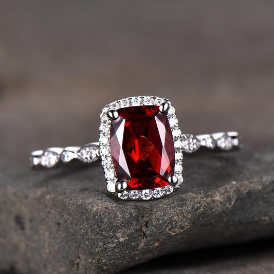 2.25 Ct Emerald Cut Red Garnet 925 Sterling Silver Engagement Wedding Band Ring