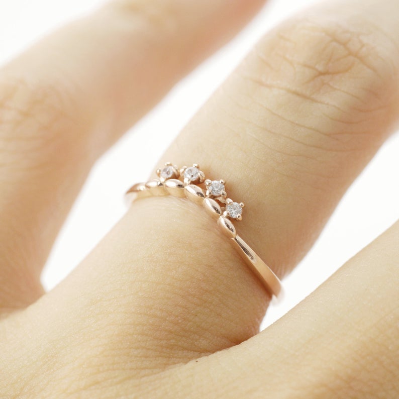 1.20 CT Round Cut Diamond Rose Gold Over On 925 Sterling Silver Crown Eternity Band Ring