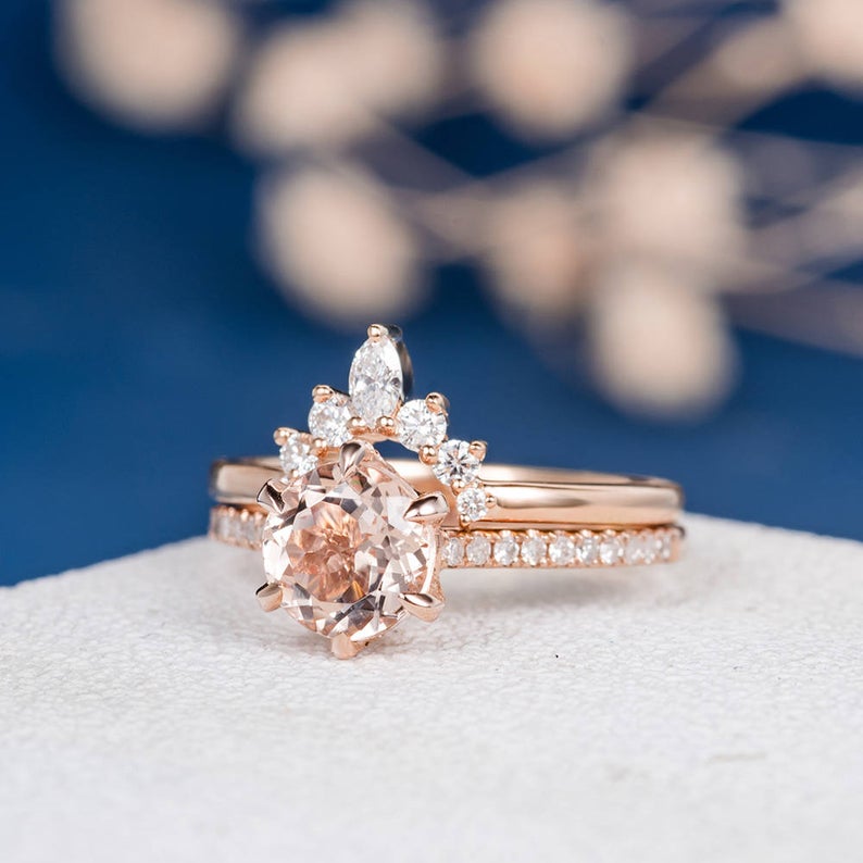 1 CT Round Cut Morganite Diamond Cz Marquise 925 Sterling Silver Women Halo Engagement Ring