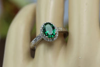 2.0 CT Oval Cut Emerald Diamond 925 Sterling Silver Halo Anniversary Ring