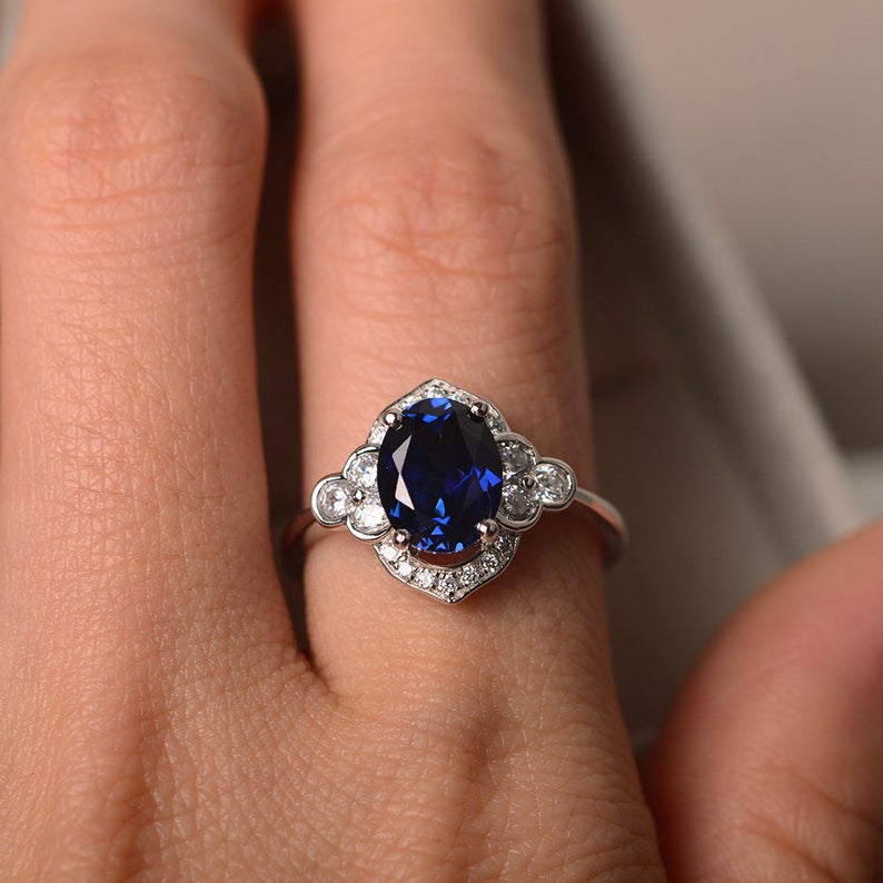 2.00 Ct Oval Cut Blue Sapphire Vintage Anniversary Gift Ring In 925 Sterling Silver