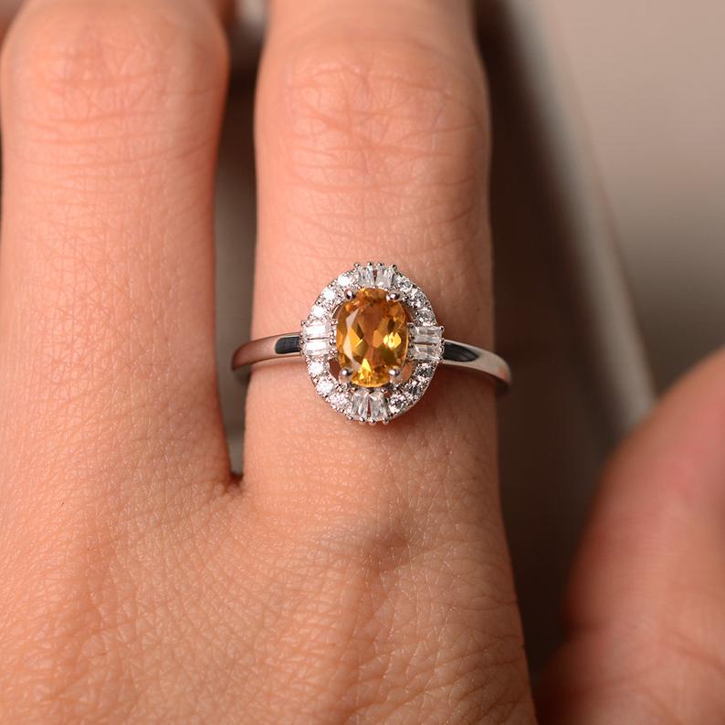1.75 Ct Oval Cut Yellow Citrine 925 Sterling Silver Cluster Anniversary Gift Ring For Her