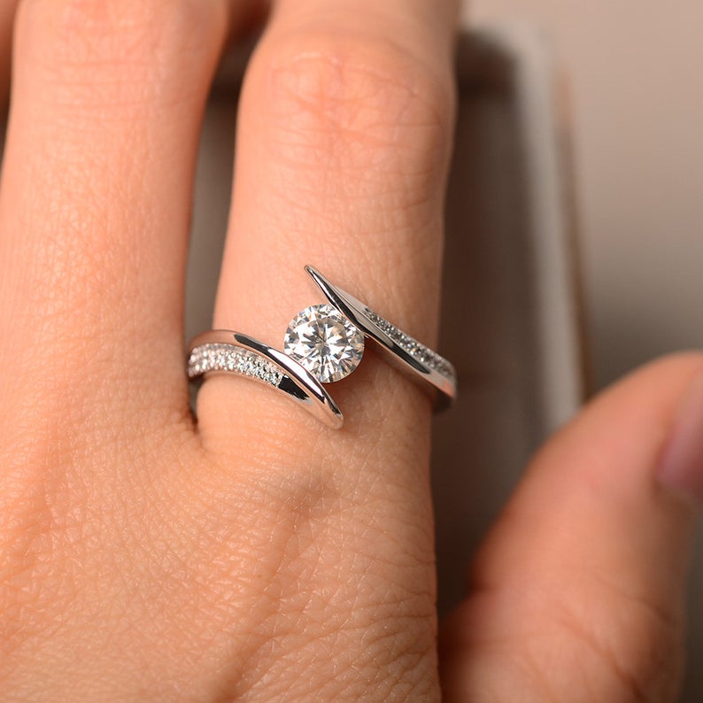 1.20 Ct Round Cut White Bypass Promise Gift Ring In 925 Sterling Silver