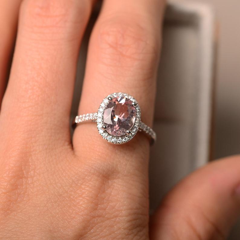 1.75 Ct Oval Cut Morganite Diamond Halo Engagement Wedding Ring In 925 Sterling Silver