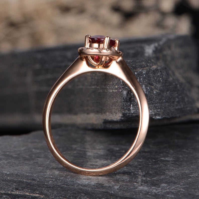 2 CT Oval Cut Ruby Diamond Rose Gold Over On 925 Sterling Silver Halo Engagement Ring