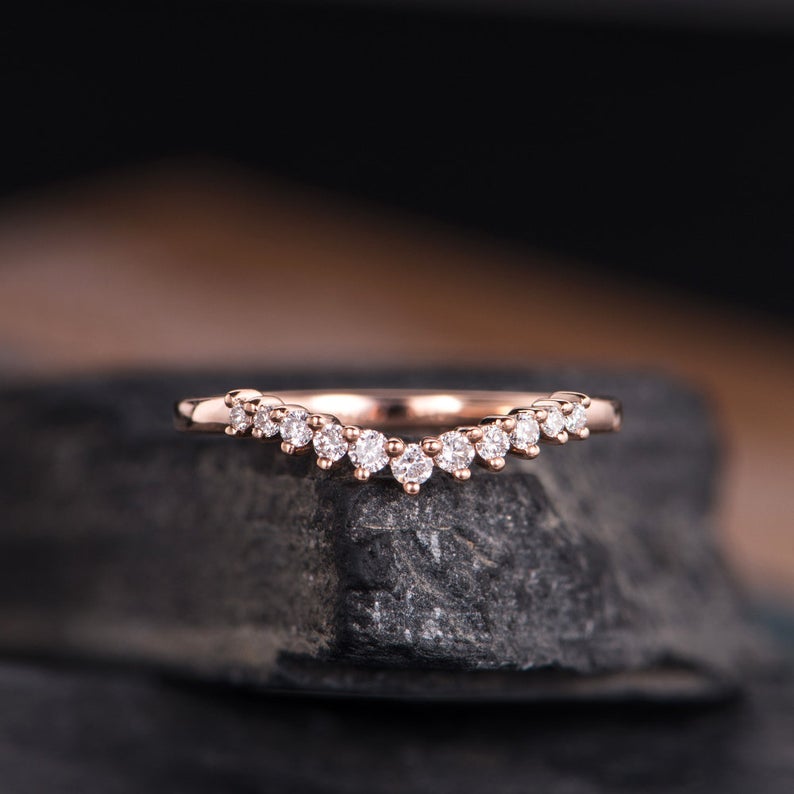 CT Round Cut Diamond Rose Gold Over on 925 Sterling Silver Curved Wedding Band Ring