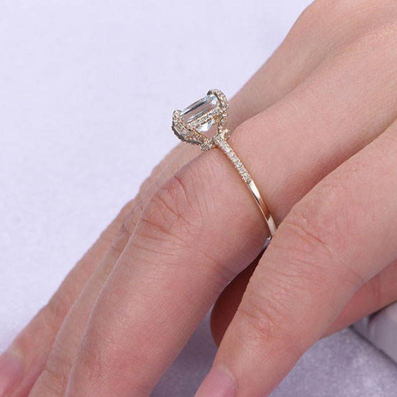 2.25 Ct Princess Cut Aquamarine Yellow Gold Over On 925 Sterling Silver Unique Wedding Ring