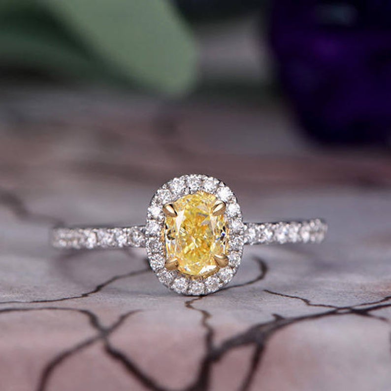 1.20 Ct Oval Cut Yellow Citrine Halo Engagement Ring In 925 Sterling Silver