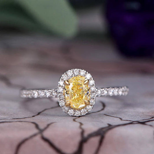 1.20 Ct Oval Cut Yellow Citrine Halo Engagement Ring In 925 Sterling Silver