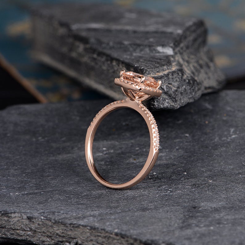 2 CT Cushion Cut Morganite Diamond Rose Gold Over On 925 Sterling Silver Halo Promise Ring Gift For Women