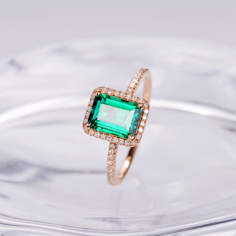 1 CT Emerald Cut Emerald Diamond 925 Sterling Silver Women Halo Wedding Ring