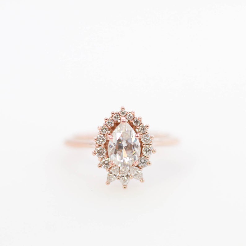 1 CT Pear Cut Diamond 925 Sterling Silver Halo Engagement Ring