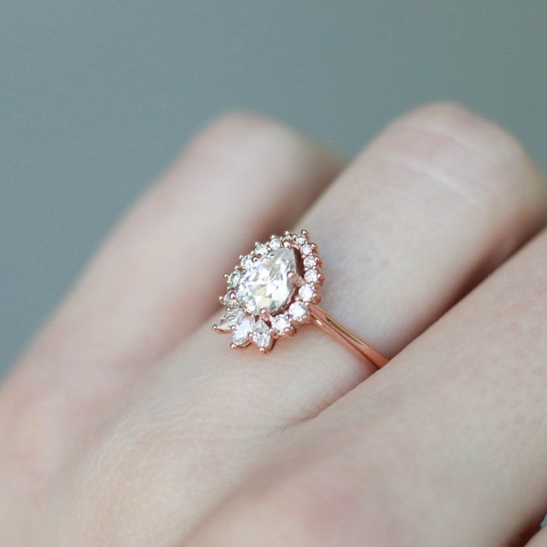 1 CT Pear Cut Diamond 925 Sterling Silver Halo Engagement Ring