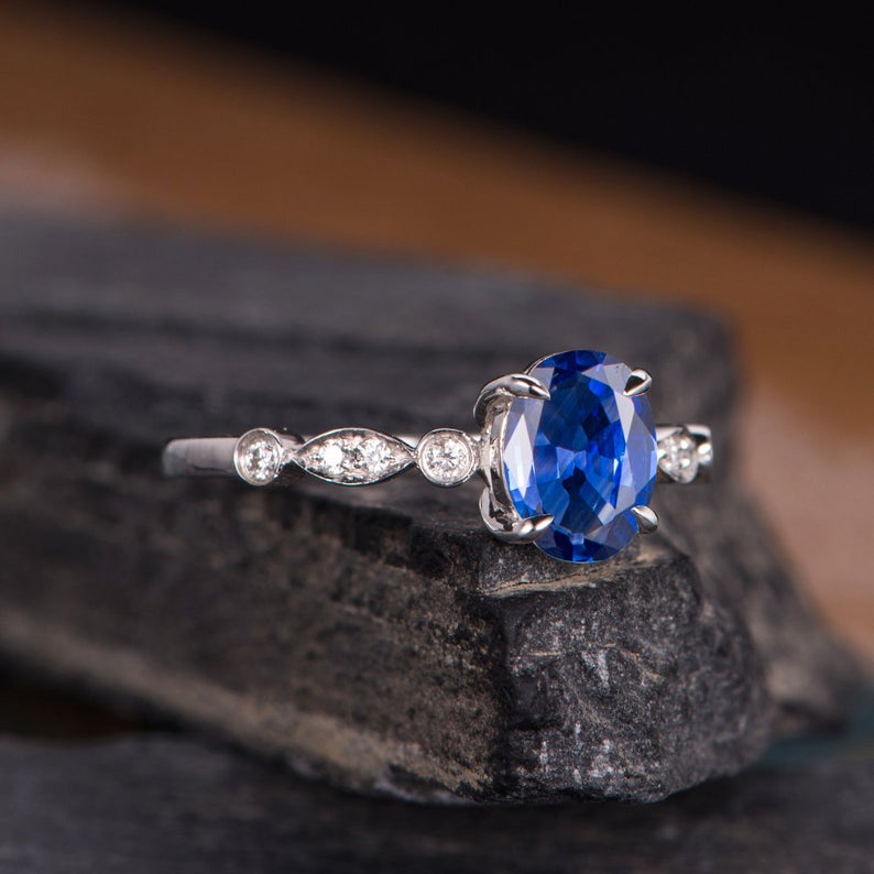 1.50 Ct Oval Cut Blue Sapphire 925 Sterling Silver Half Eternity Band Anniversary Ring